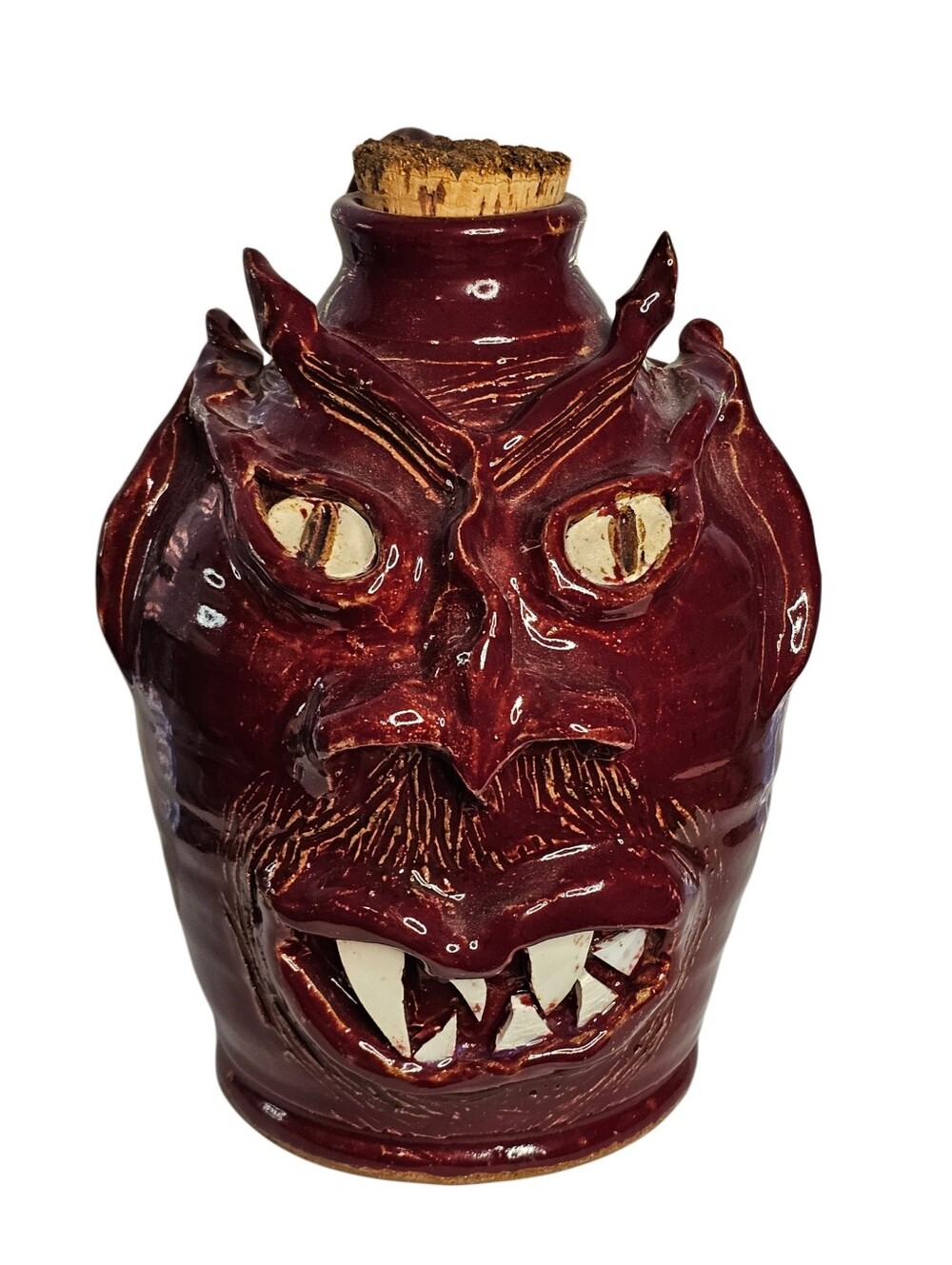 Liz Ringus Devil Face Jug Snake Handle Paw Print Pottery SC Grotesque Folk Art